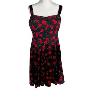 VGT  Ixia Cherry Print Dress Black Red Cherries Rockabilly Pinup Retro Size XL